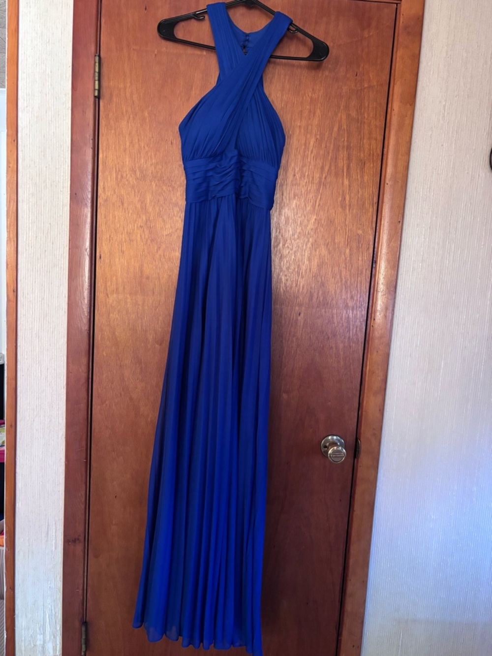 Betsy & Adam Cobalt Blue Cross-Halter Maxi Dress